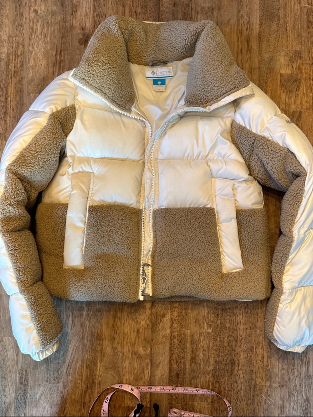 Columbia Women's Cream and Taupe Sherpa-Trim Puffer Jacket